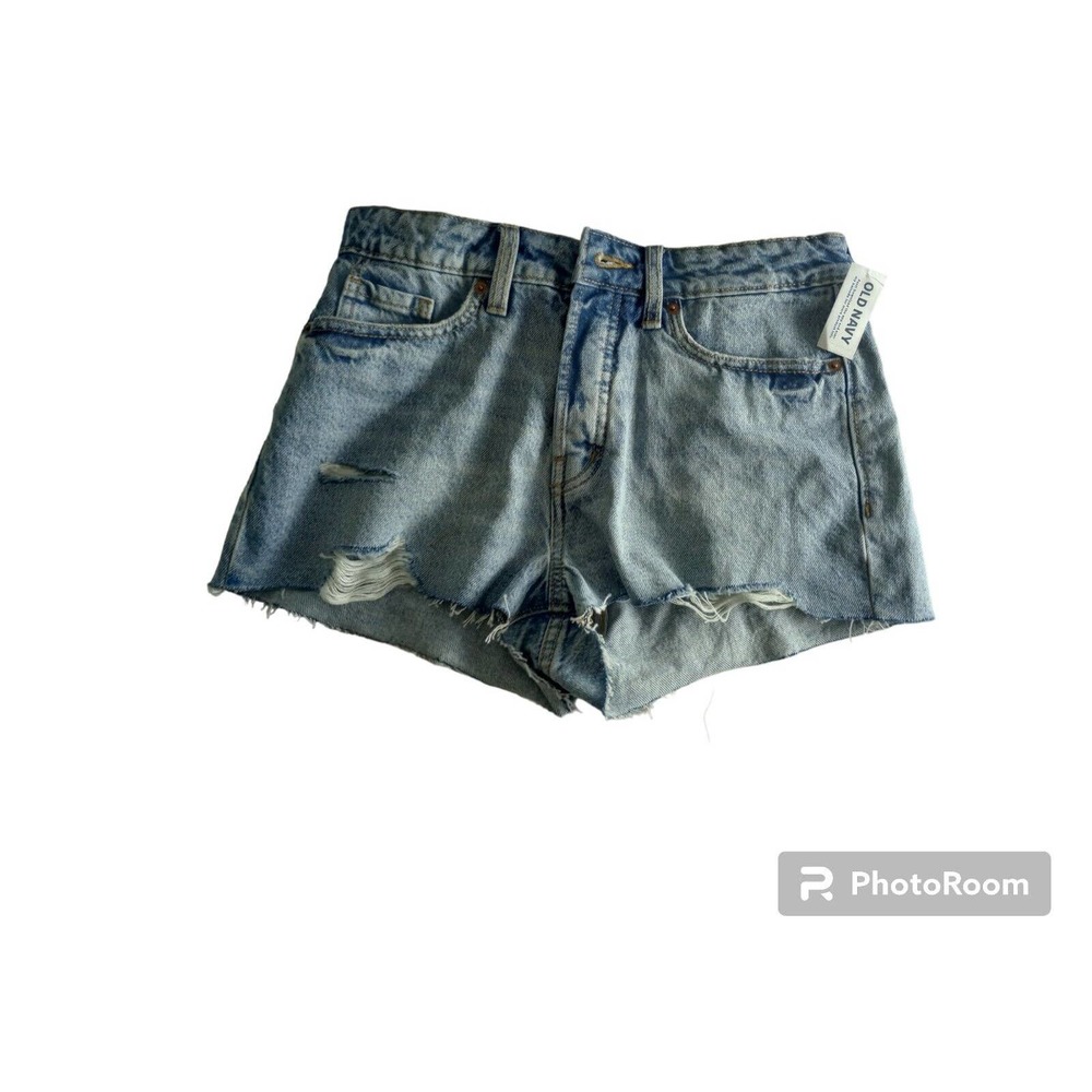 Old Navy Womens Shorts 4 Blue Flag Star Button Fly OG Short High‎ Rise Denim